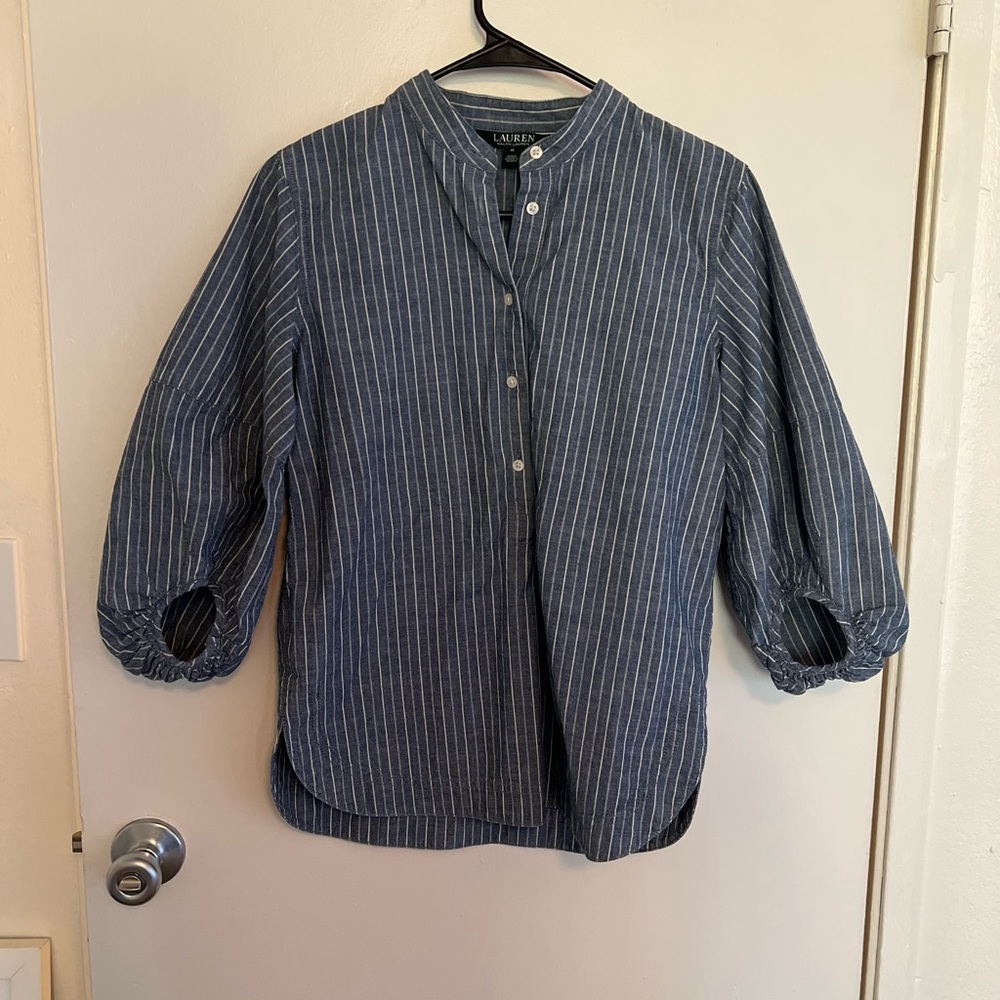 Lauren Ralph Lauren Blue and White Striped Button Top Blouse